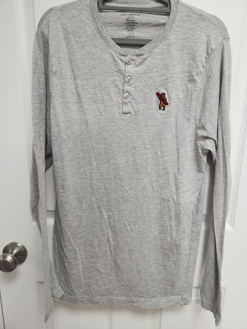 Lucky Brand Light Gray Long-Sleeve Henley with Embroidered Logo